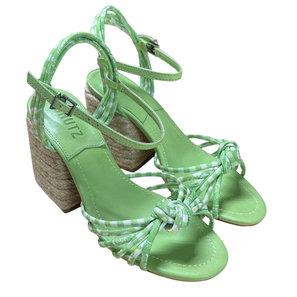 Schutz Block Heel Strappy Sandals Dahra Lime Green Women's Size 6.5B New in Box